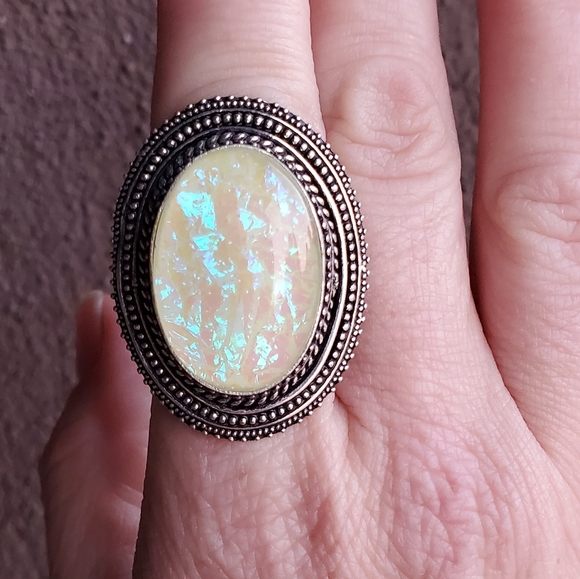 New Huge Dichroic Glass 925 Silver Statement Ring. - Picture 12 of 14